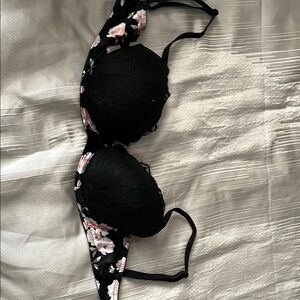 Floral Black Bra